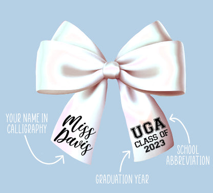 Custom White + Blue “Colorblock” Graduation Cap Bow | Custom Monogram Bow | Grad Cap Bow | Graduation Cap Bow | Monogrammed Bow