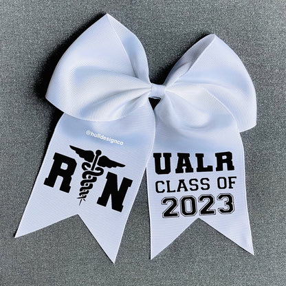 Custom White + Blue “Colorblock” Graduation Cap Bow | Custom Monogram Bow | Grad Cap Bow | Graduation Cap Bow | Monogrammed Bow