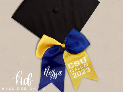 Custom Navy + Gold “Colorblock” Graduation Cap Bow | Custom Monogram Bow | Grad Cap Bow | Graduation Cap Bow | Monogrammed Bow