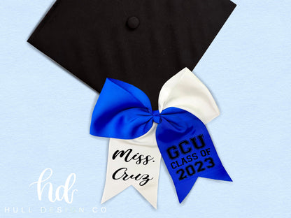 Custom White + Blue Graduation Cap Bow