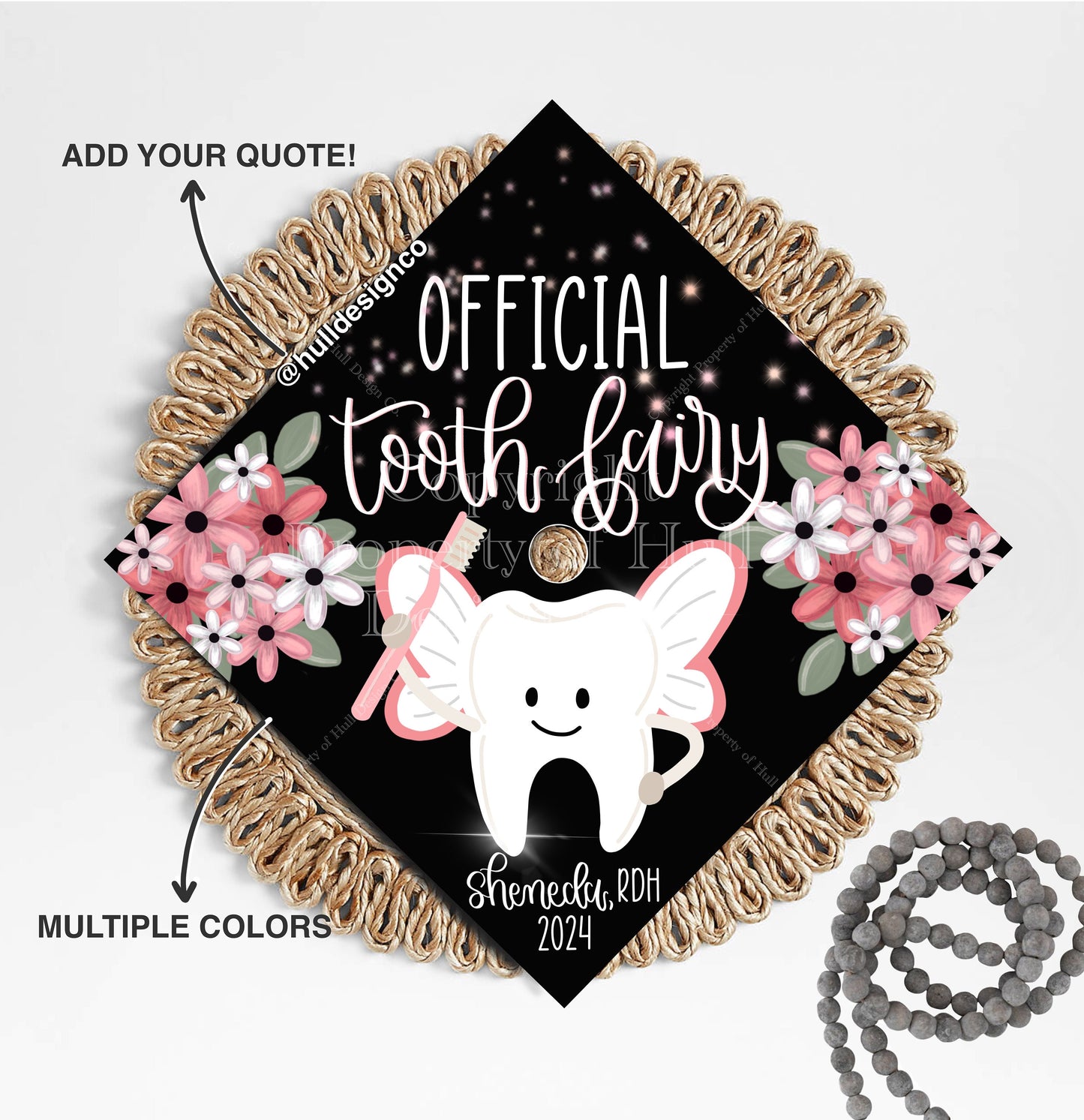 Custom "Official Tooth Fairy" Graduation Cap Topper, Dental Hygienist Graduation Cap, Dentist Grad Cap Custom, Custom Grad Cap, RDH Gift