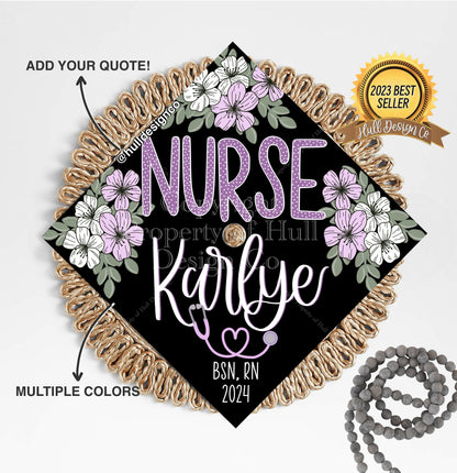 Custom "Cherry Blossom BSN" Graduation Cap Topper, Nursing Graduation Cap, Grad Cap Custom, Custom Graduation Cap, Nurse Grad Cap Ideas