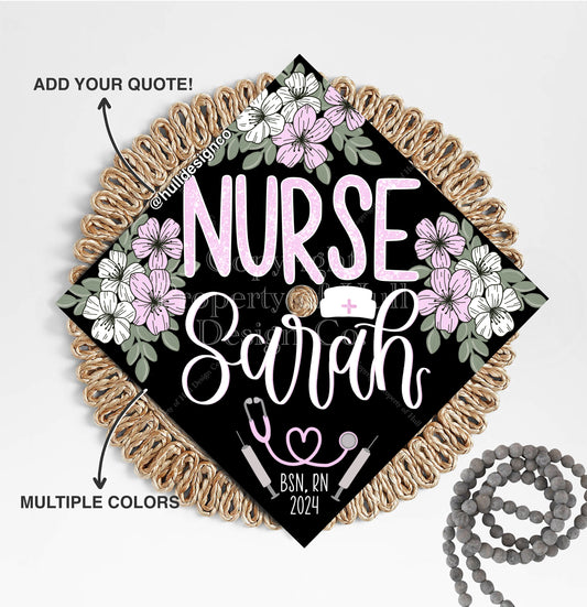 Custom "Cherry Blossom BSN" Graduation Cap Topper, Nursing Graduation Caps, Grad Cap Custom, Nurse Grad Cap, Nurse Graduation, Nurse Cap