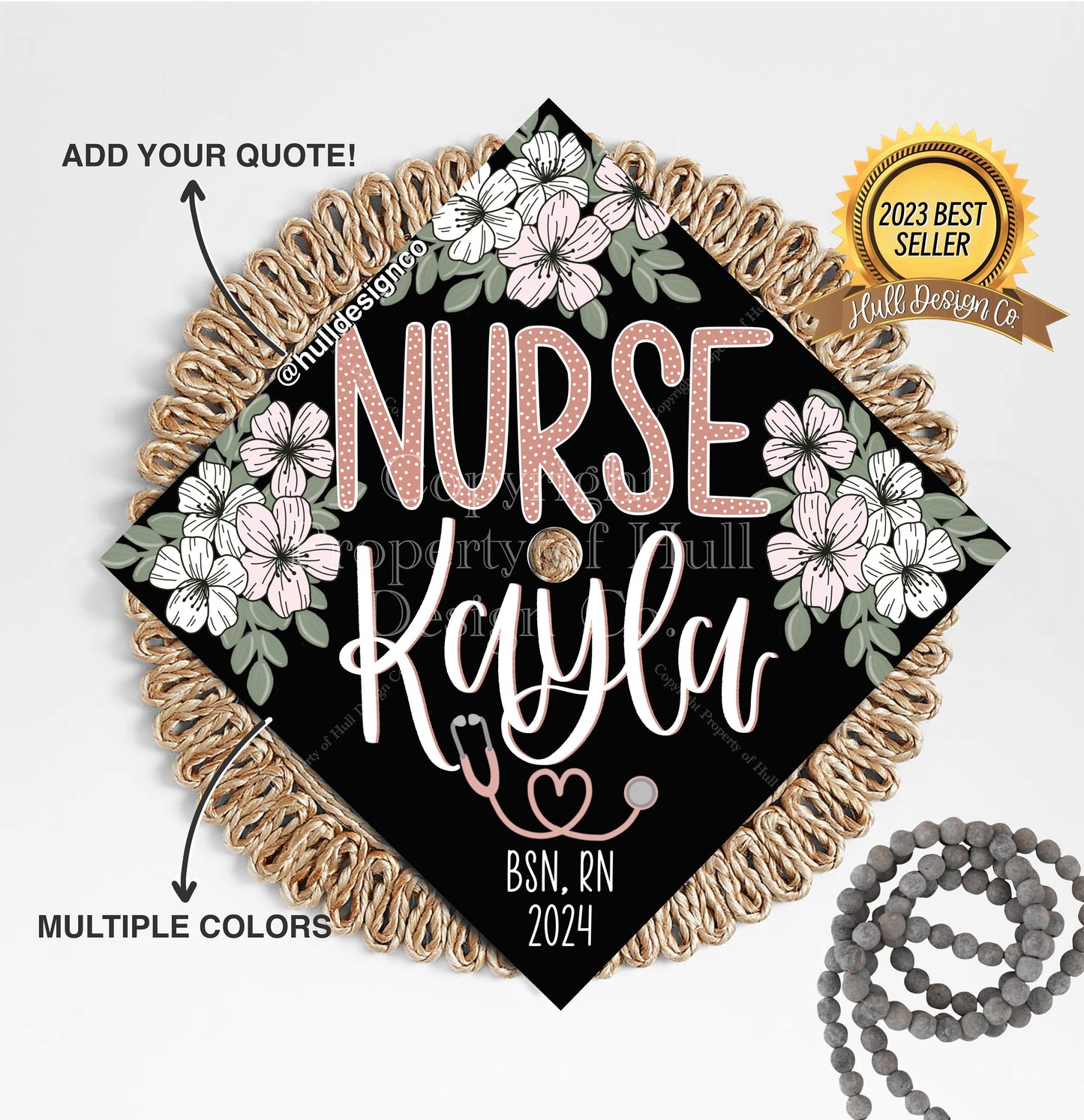 Custom "Cherry Blossom BSN" Graduation Cap Topper, Nursing Graduation Cap, Grad Cap Custom, Custom Graduation Cap, Nurse Grad Cap