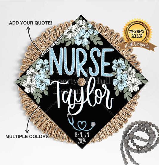 Custom "Cherry Blossom BSN" Graduation Cap Topper, Nursing Graduation Cap, Grad Cap Custom, Custom Graduation Caps, Nurse Grad Cap