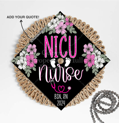 Custom "Cherry Blossom NICU" Graduation Cap Topper, Nursing Graduation Cap, Grad Cap Custom, Custom Grad Cap, Nurse Graduation, Nurse Gift