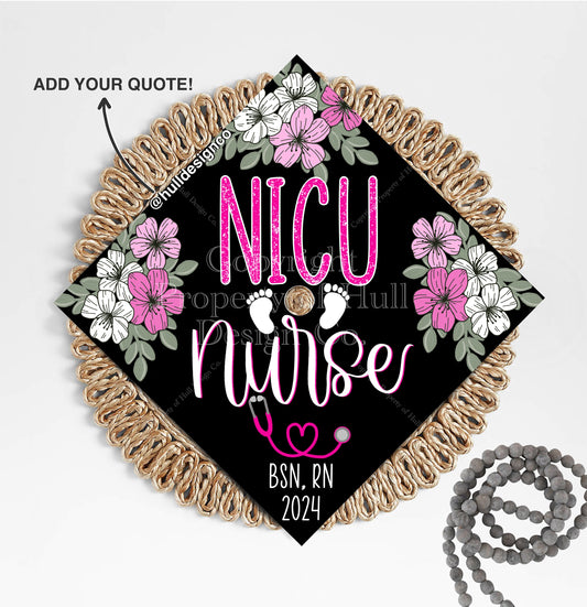 Custom "Cherry Blossom NICU" Graduation Cap Topper, Nursing Graduation Cap, Grad Cap Custom, Custom Grad Cap, Nurse Graduation, Nurse Gift