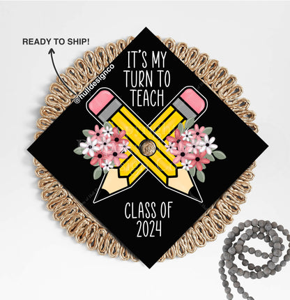 READY TO SHIP Graduation Cap Topper, Grad Cap Covers, Teacher Graduation Cap, Custom Cap Topper, Graduation Gift, Future Teacher Grad Cap