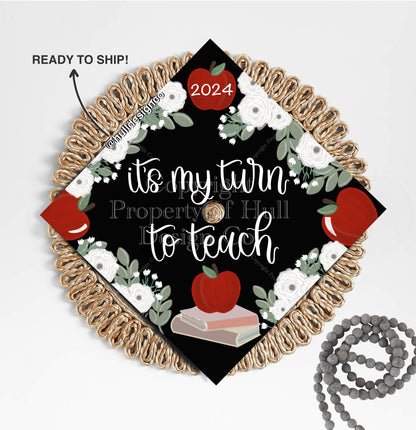 READY TO SHIP Graduation Cap Topper, Grad Cap Cover, Teacher Graduation Cap, Custom Cap Topper, Graduation Gift, Future Teacher Graduation