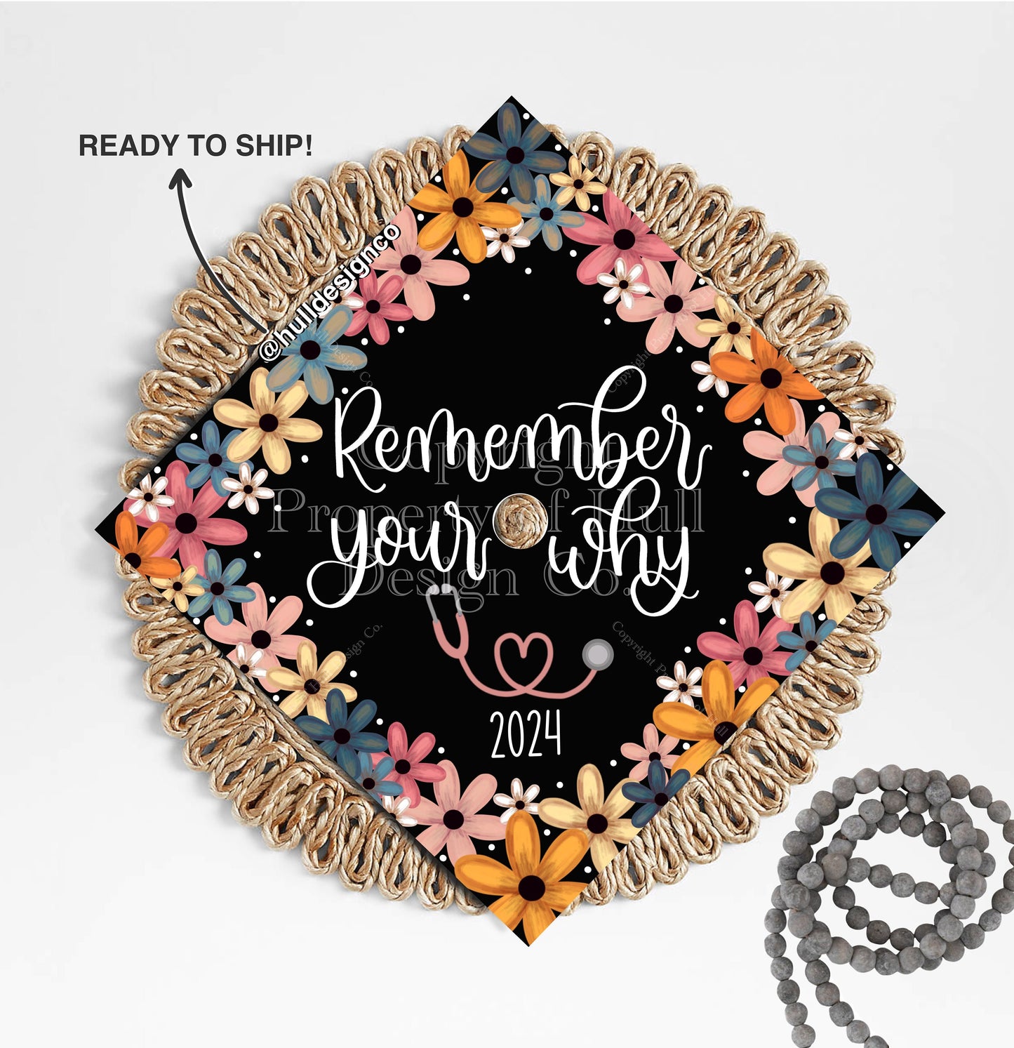 "Remember Your Why" Healthcare Graduation Cap Topper (Indigo)