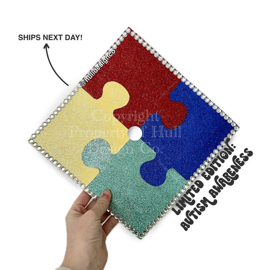 Autism Awareness Glitter Graduation Cap Topper