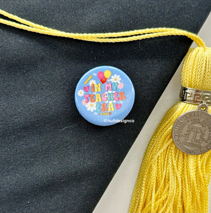 Gift Pack: Teacher Era Sticker, Button, and Keychain (Tassel Color Varies)