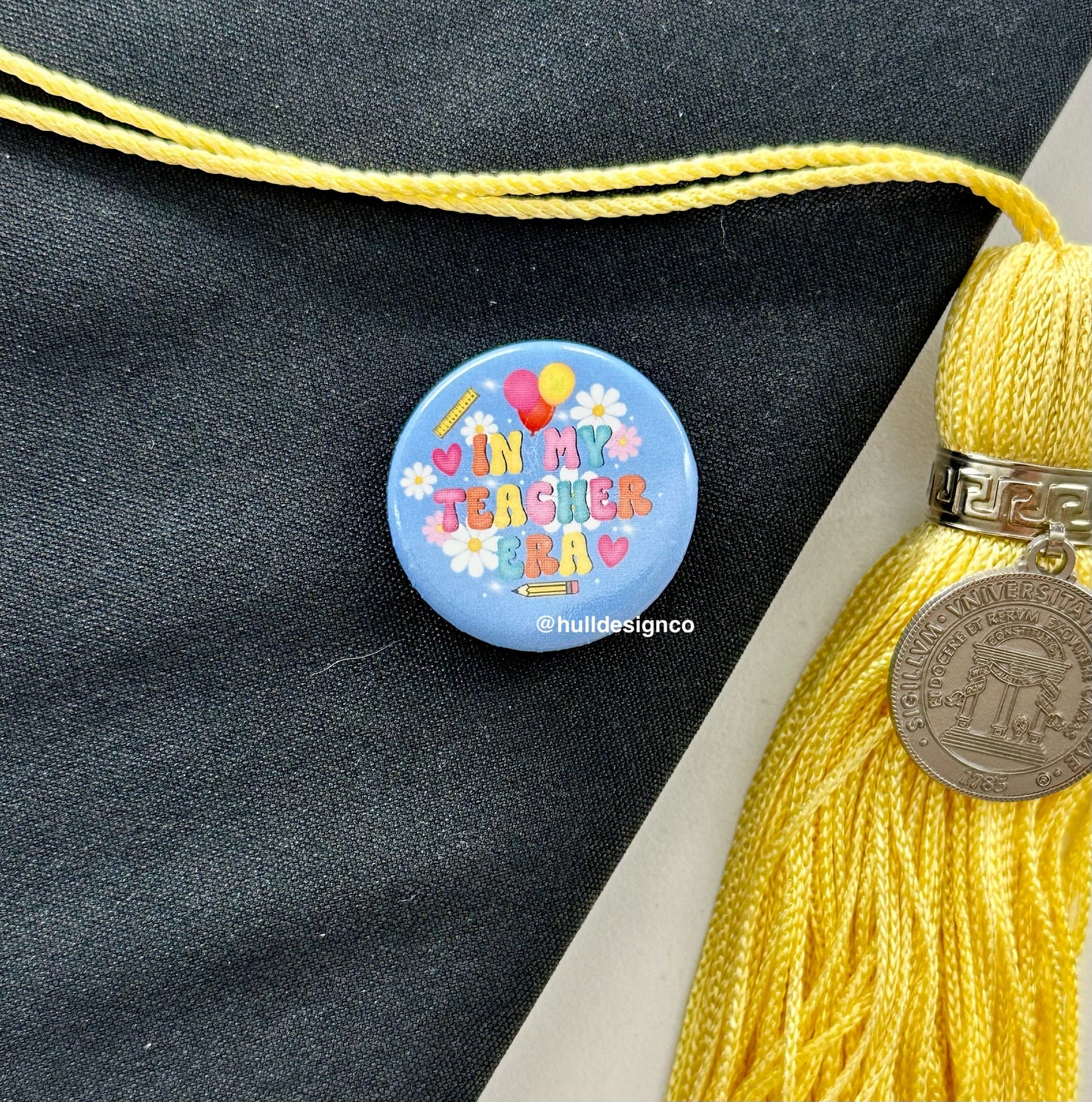 Teacher Era Sticker, Button, and Keychain (Tassel Color Varies)