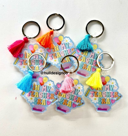 Teacher Era Sticker, Button, and Keychain (Tassel Color Varies)