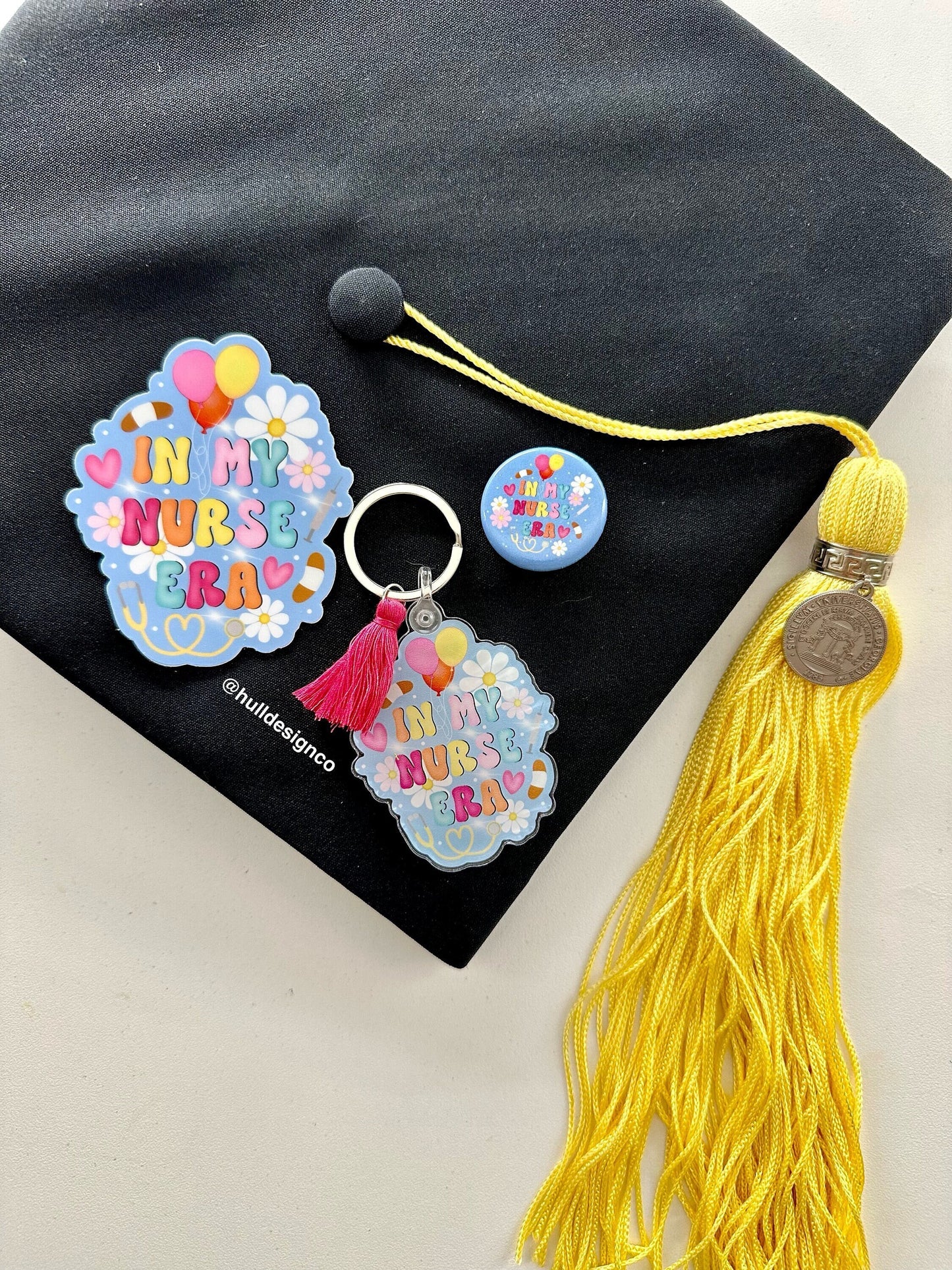 Nurse Era Sticker, Button, and Keychain (Tassel Color Varies)