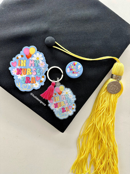 Nurse Era Sticker, Button, and Keychain (Tassel Color Varies)