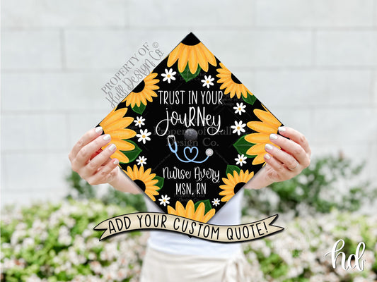 Custom "Sunflower Explosion" Nurse Graduation Cap Topper