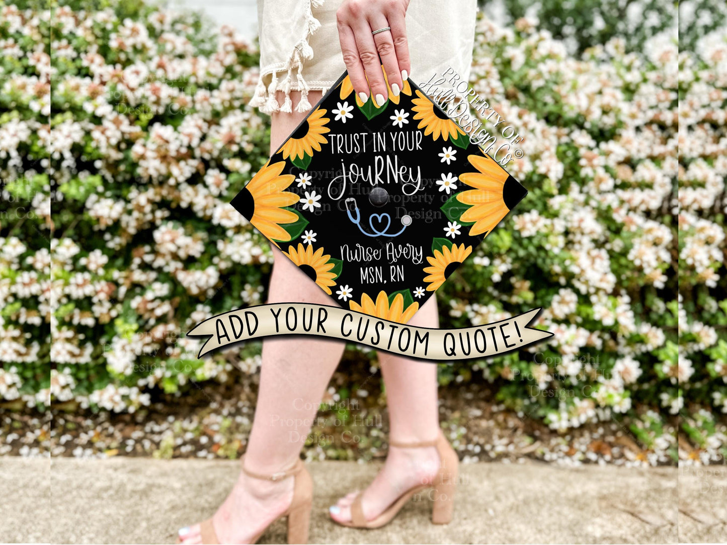 Custom "Sunflower Explosion" Nurse Graduation Cap Topper