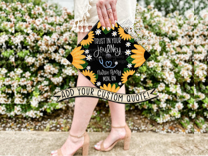 Custom "Sunflower Explosion" Nurse Graduation Cap Topper