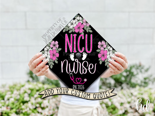 Custom "Cherry Blossom NICU" Nurse Graduation Cap Topper
