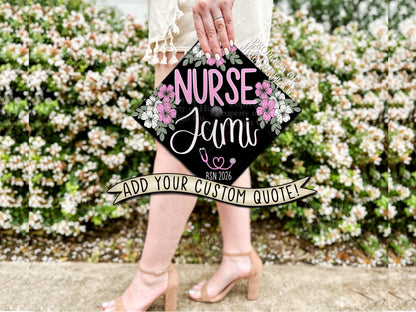 Custom "Cherry Blossom BSN" Nurse Graduation Cap Topper