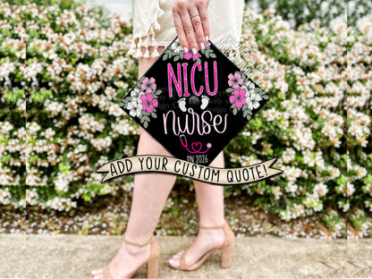 Custom "Cherry Blossom NICU" Nurse Graduation Cap Topper