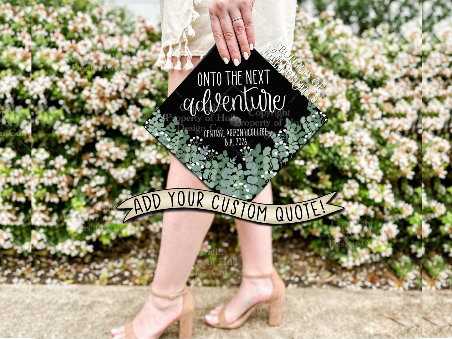 Custom "Eucalyptus Greenery" Graduation Cap Topper