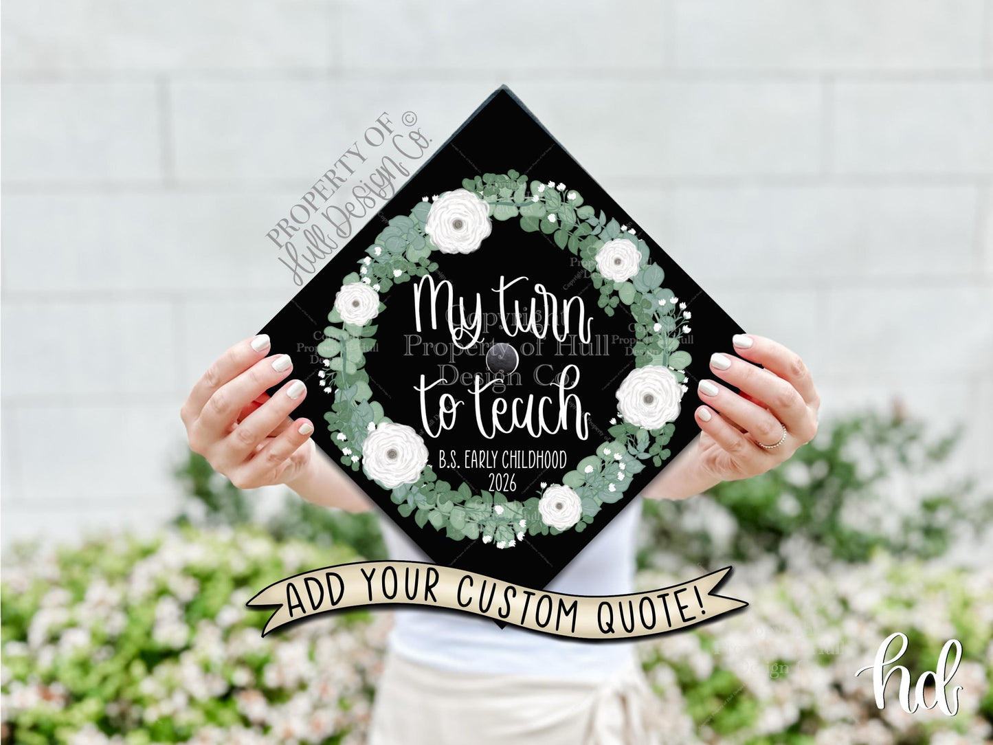 Custom "Eucalyptus Love" Graduation Cap Topper