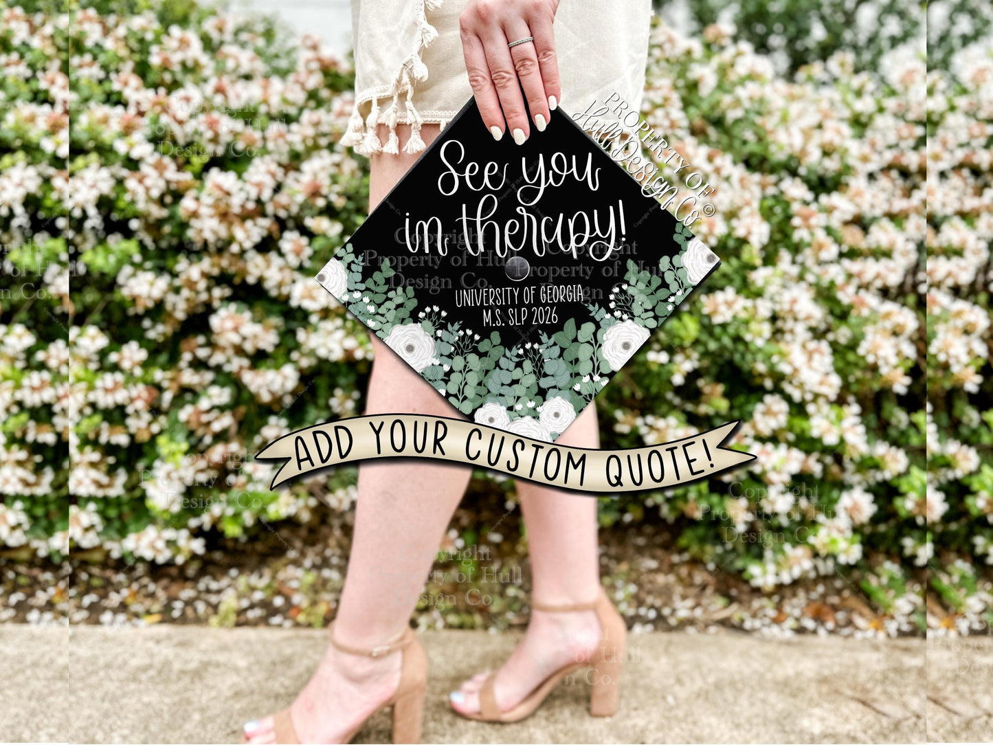 Custom "Eucalyptus Greenery" Graduation Cap Topper, Speech Language Pathologist