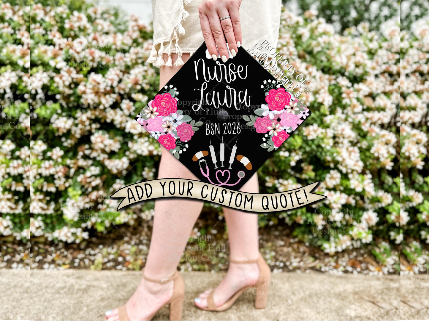 Custom "Red and Rosy” Nurse Graduation Cap Topper
