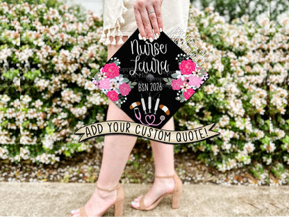 Custom "Red and Rosy” Nurse Graduation Cap Topper