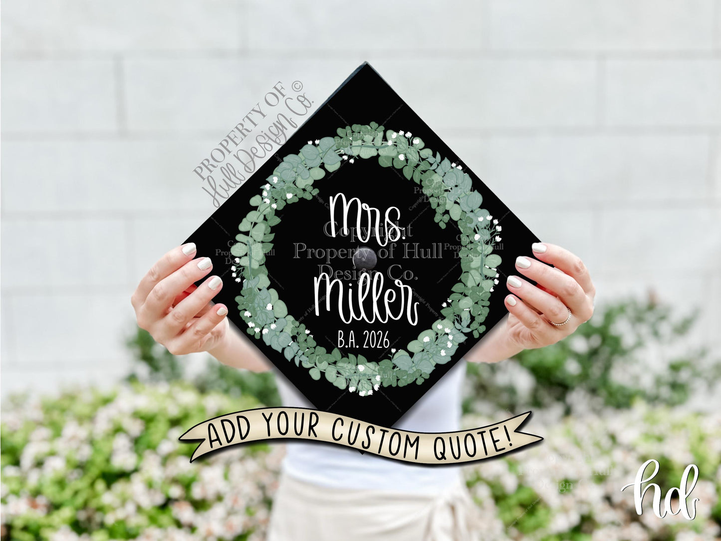 Custom "Eucalyptus Love" Teacher Graduation Cap Topper