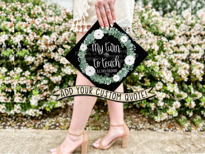 Custom "Eucalyptus Love" Graduation Cap Topper