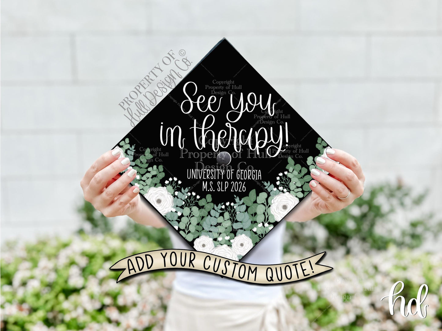 Custom "Eucalyptus Greenery" Graduation Cap Topper, Speech Language Pathologist
