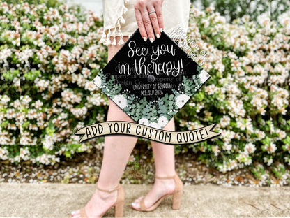 Custom "Eucalyptus Greenery" Graduation Cap Topper, Speech Language Pathology