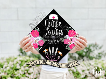 Custom "Red and Rosy” Nurse Graduation Cap Topper