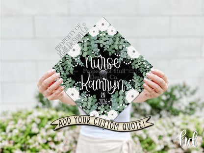 Custom "Eucalyptus Energy" Nurse Graduation Cap Topper