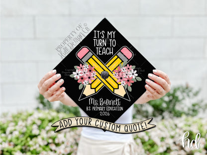 Custom "Pencil Perfect" Teacher Graduation Cap Topper