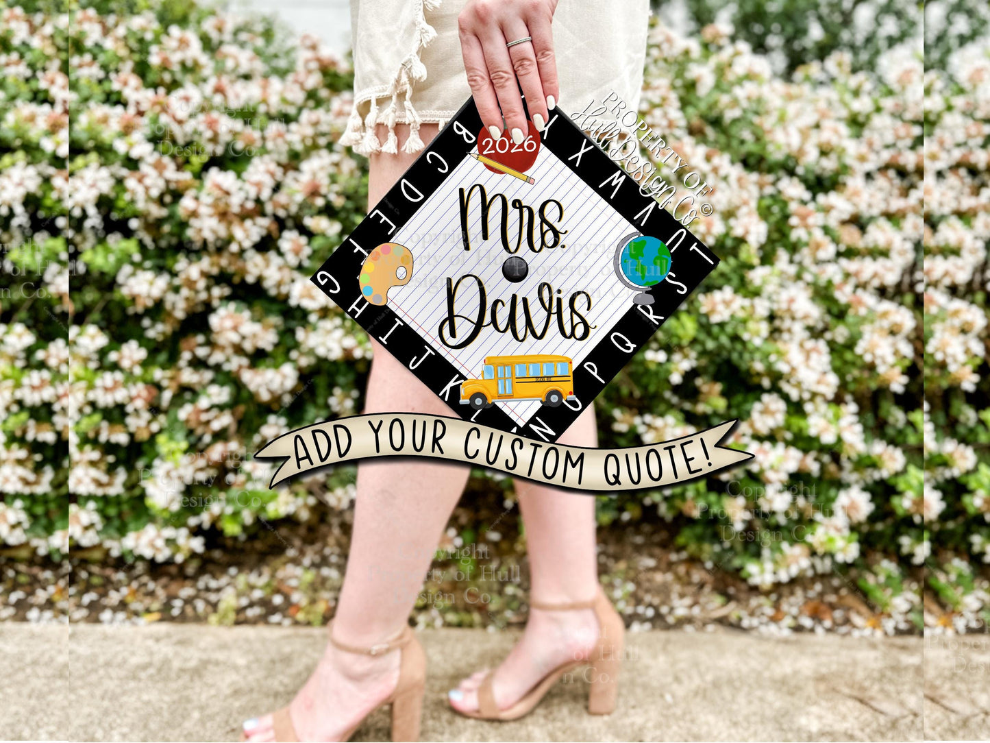Custom "Alphabet Border" Teacher Graduation Cap Topper