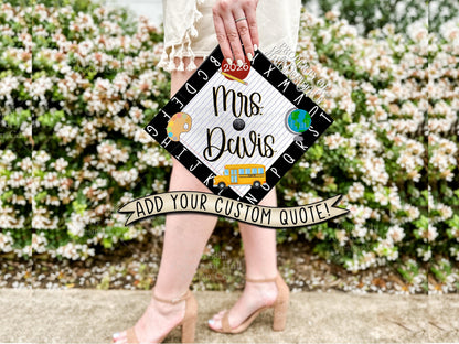 Custom "Alphabet Border" Teacher Graduation Cap Topper