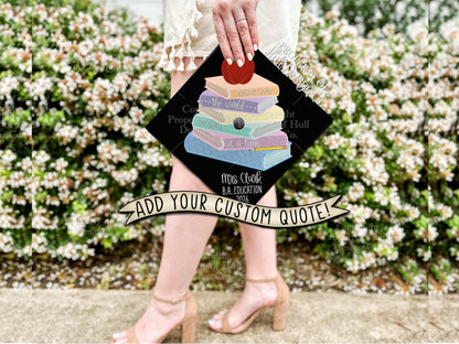 Custom "Bright Books” Teacher Graduation Cap Topper
